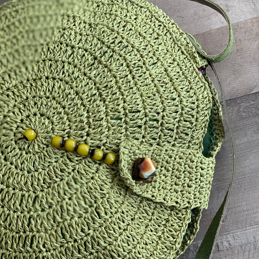 Natural green raffia paper circle  bag.